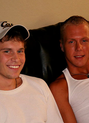 Blonde twink Riley deepthroats and blows brunette stud Denny's hard dick