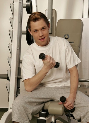 Feminine gay French boy Felix Lacroix strips at the gym & shows his ass & dick