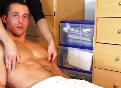 Str8 French Football Player Gets Massaged his Big Cock and Big Balls.