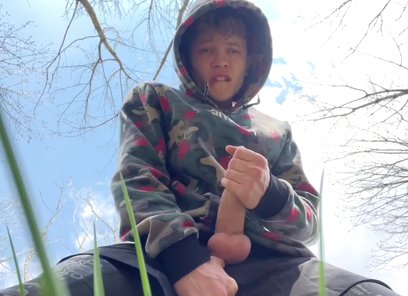 Sweet Boy Jerking his Big Dick (23cm) Outdoor / Huge Cumshot on Camera / College Boy / Monster Dick